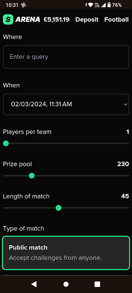 Create Matches Of Your Chosen Sport